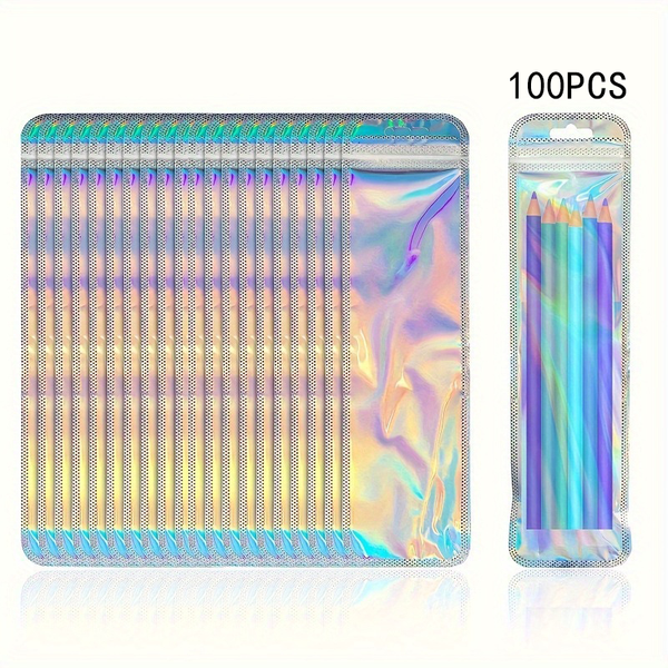 100pcs Holographic Packing Bags with Clear Window for Small Business Supplies Resealable Foil Ziplock Pouch Bag (Multiple Sizes Colors & Styles) 17:56