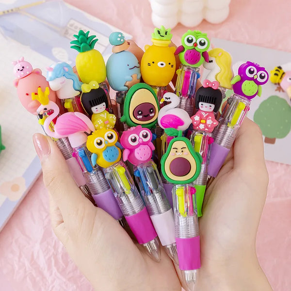 20Pcs/Lot Cute Cartoon 4 Color Mini Ballpoint Pen Kawaii Unicorn Flamingo Retractable Pen Stationery Gift School Office Supplies