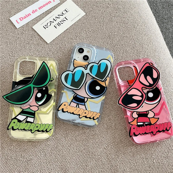 Cute Cartoon Powerpuff Girls sunglasses Cover for iPhone 11 12 13 14 15 Pro Max Plus X XS XR Soft Tpu Phone Case