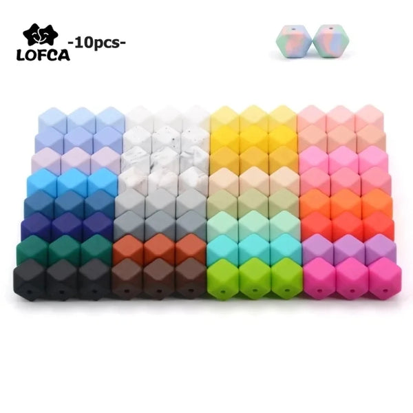 LOFCA10pcs 14mm Mini Hexagon silicone beads Baby Teether BPA Free DIY Necklace Pacifier Chain Baby Teething Care Infant