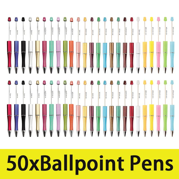 50Pcs Plastic Beadable Pen Bead Ballpoint Pen Ball Pen for Students Office School Supplies Mixed Colors Beads Pens