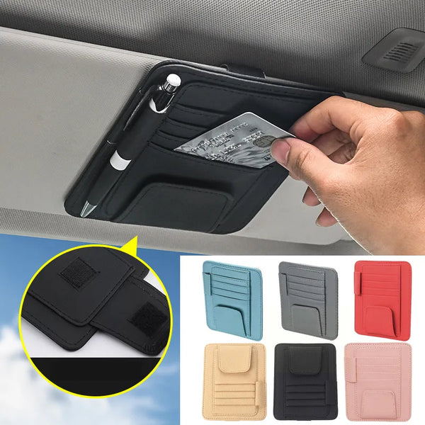 Car Sun Visor Organizer Multi-Pocket Business Card Storage Management Sunglasses Holder Visor Accessories Auto Interior