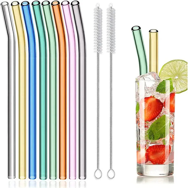 Reusable Glass Straws Eco-friendly Drinking Straws for Smoothie Milkshakes Tea Juice Cocktail Straw with Brush Multi-Color Mixed