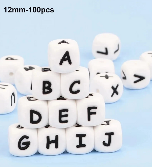 12mm 100pcs Silicone Letter Beads Alphabet Teething Beads Teether English Letters Food Grade Baby Nursing for Teething