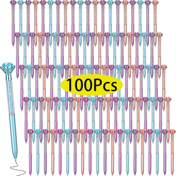 100Pcs Big Crystal Diamond Pens Metal Ballpoint Pen Office Supplies Gift Pens for Christmas Bridesmaid Wedding Birthday