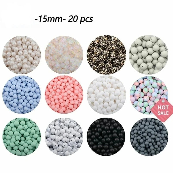 Wholesale 20pcs/lot Silicone Beads 15mm Round Shaped Loose Tie Dye Beads Baby Teething Toys DIY Food Grade Chewable Beads