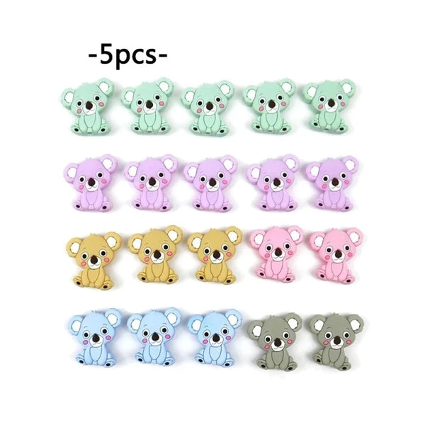 5pcs  Silicone Mini Koala Beads Baby Teether Food Grade BPA Free Baby Teething Toy Pacifier Chain Nursing Necklace Making