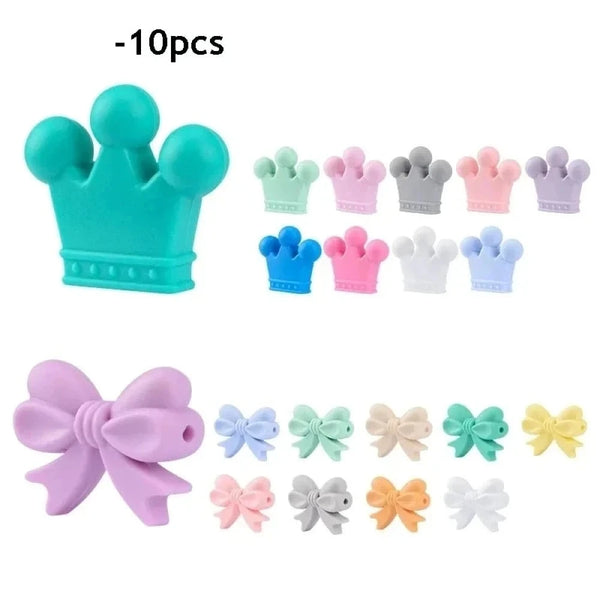 10pcs/lot Silicone Crown Beads BPA Free Silicon Teething Beads Baby Chew Teething Necklace DIY Pacifier Clips Accessory