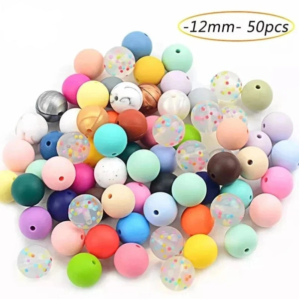 50pc Silicone Beads 12mm Loose Tie Dye Beads Food Grade Silicone Baby Teething Toy Chews Pacifier clips Nursing Necklace