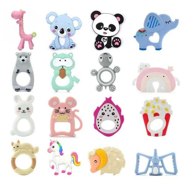 1PC Aniaml Silicone Teether Toys Necklace Accessories Infant Chew Silicone Beads Panda Unicorn Koala  DIY Baby Teething BPA Free