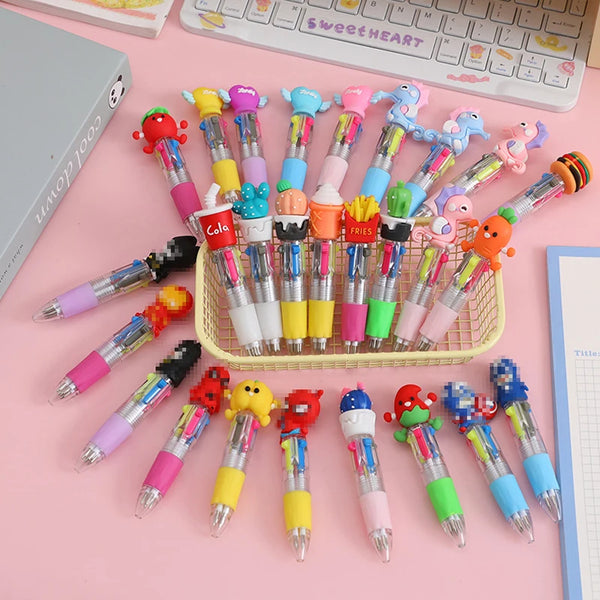 10Pcs/Lot Cute Kawaii Cartoon Mini 4 Colors Ballpoint Pen Multicolor Pens Student Kids School Stationery Office Supplies Gifts