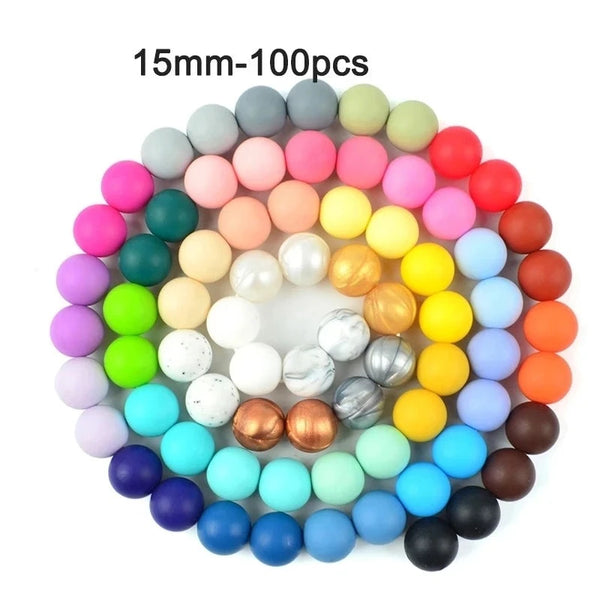 15mm 100pcs silicone Beads food grade Round Teether Beads Baby Chewable Teething Beads Pacifier Pendant Making Accessories