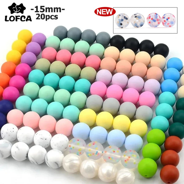 LOFCA 15mm 20pcs/lot Silicone Loose Beads Safe Teether Round Baby Teething Beads DIY Chewable Colorful Teething For Infant