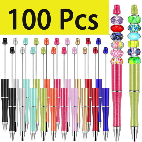 100Pcs Plastic Beadable Pens Bead Pens for DIY Making Kit for Pens Beaded Pens for Office School Kids Students Nurse