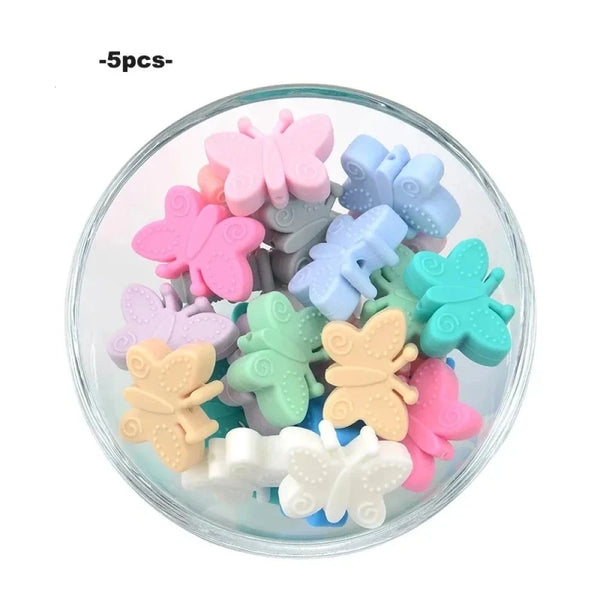 Butterfly Beads Silicone 5pcs Teethers BPA Free DIY Loose Bead For Teething Necklace  Animal Shaped Pacifier Holder Accessories