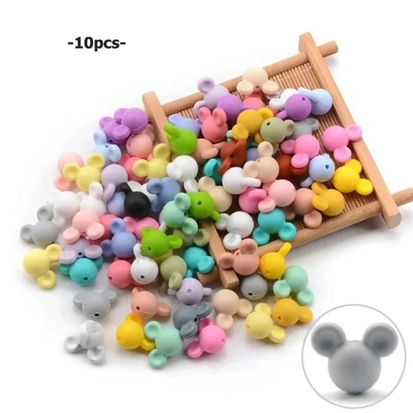 10pcs/lot Mouse Silicone Beads Baby Teether Toy Soft Chew Teething BPA Free DIY Charm Necklace Food Grade Jewelry