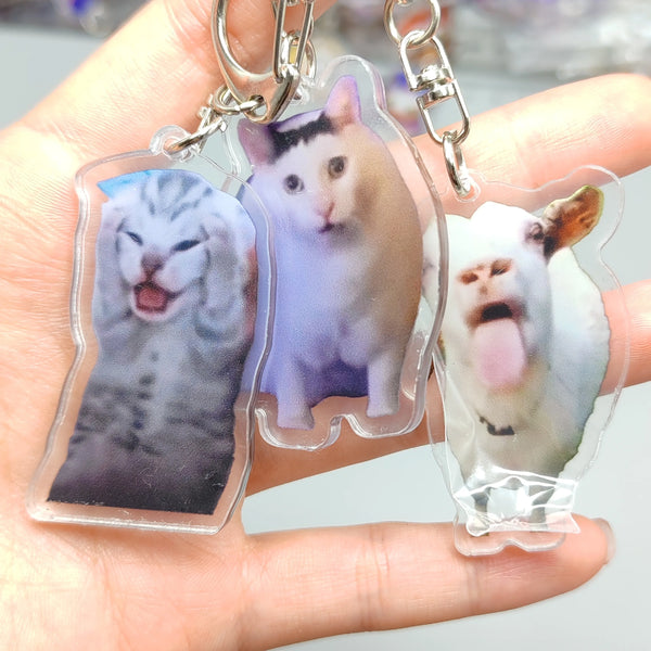 Rambling Goat Huh Cat Meme Keychain Confused Cat Memes Cat Screaming With Paws On Its Head Cute Gift For Friend Woman's Keychain