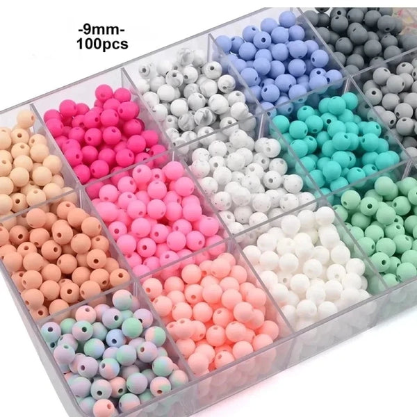 9mm 100pcs Silicone Teething Beads Teether Baby Nursing Necklace Pacifier Clip Oral Care BPA Free Food Grade Colorful