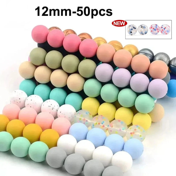 12mm 50pcs/lot Silicone Beads Teething Necklace Baby Teether Toy Silicone BPA Free Teething Beads Charms Newborn Nursing