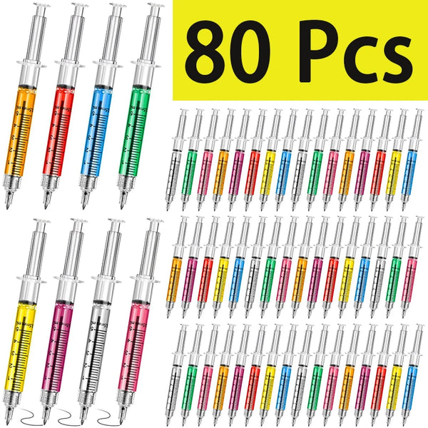 80Pcs Syringe Pens Retractable Fun Nurse Pens Novelty Multi Colors Medical Ballpoint Pens Gifts for Nurses Nursing Student